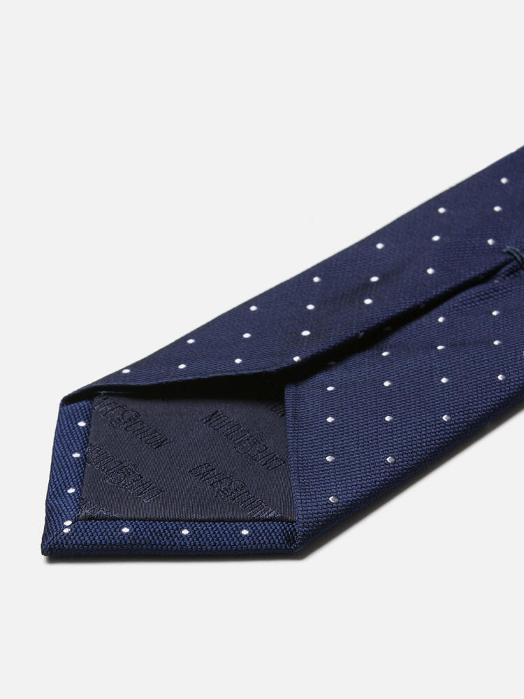 Corbata Paolo de seda azul marino con lunares grises