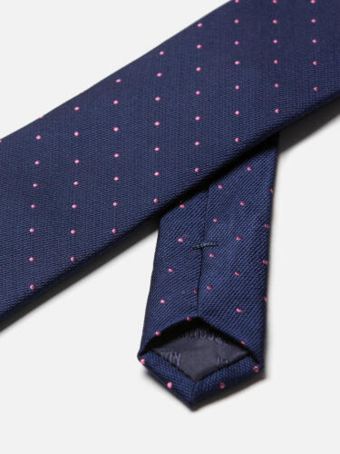Cravate Paolo en soie marine &agrave; pois rose