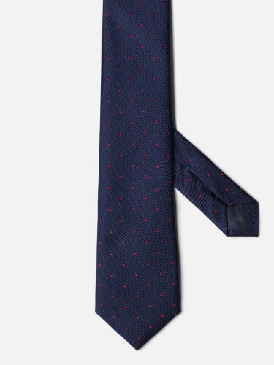 Navy Paolo silk tie with red polka dots