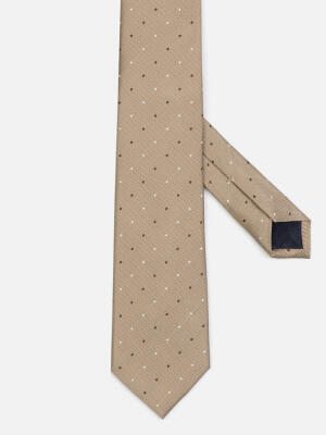 Cravate Raphi en soie beige &agrave; pois marron