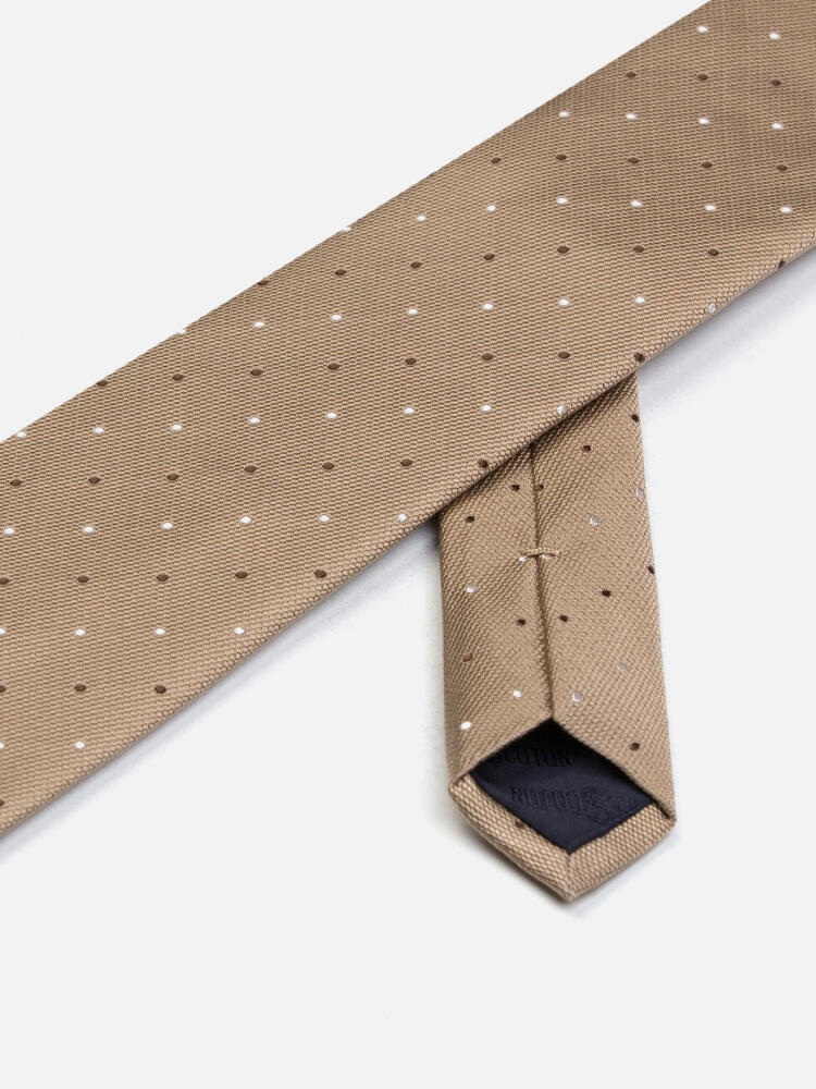 Cravate Raphi en soie beige &agrave; pois marron