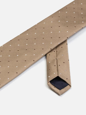 Cravate Raphi en soie beige &agrave; pois marron