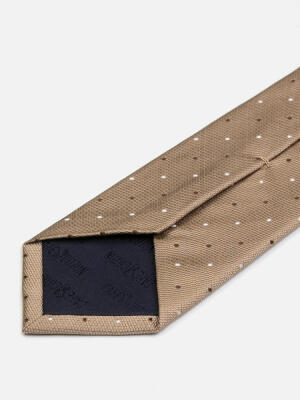 Cravate Raphi en soie beige &agrave; pois marron