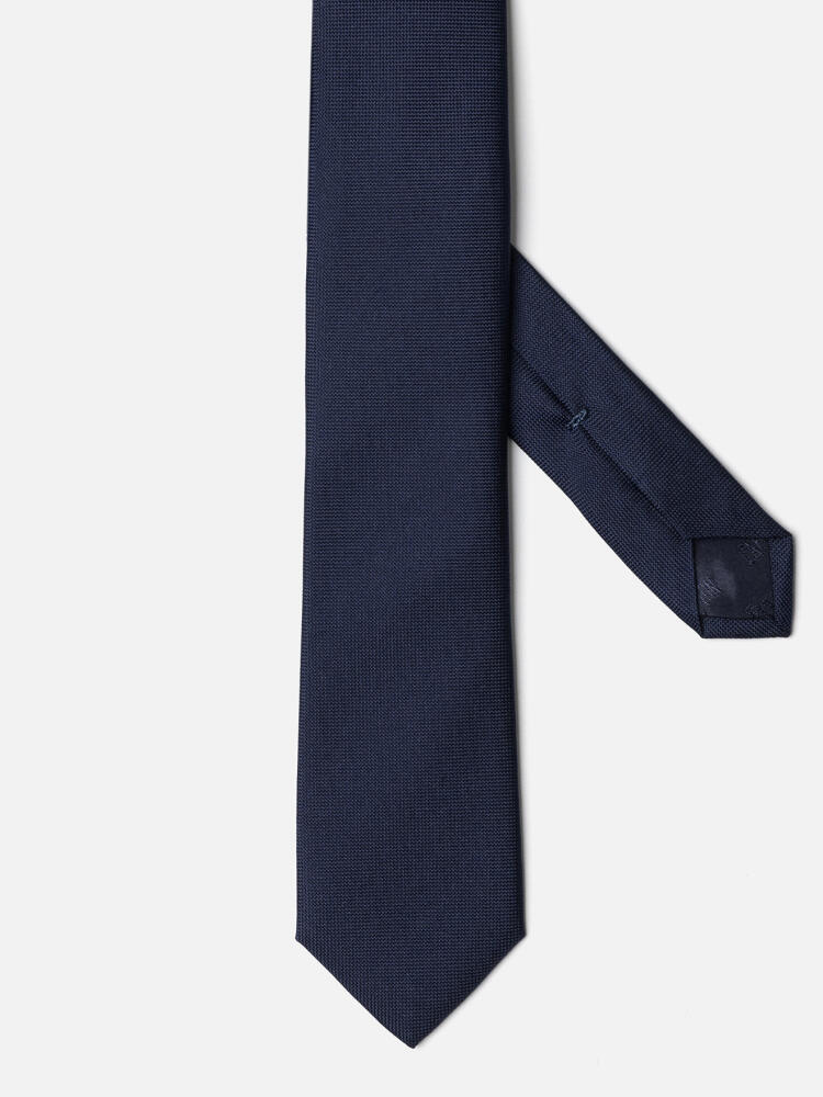 Slim tie in navy silk micro braid