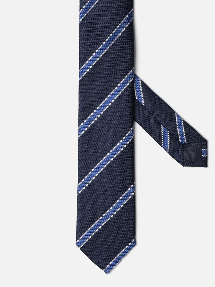 Slim silk tie with blue stripes