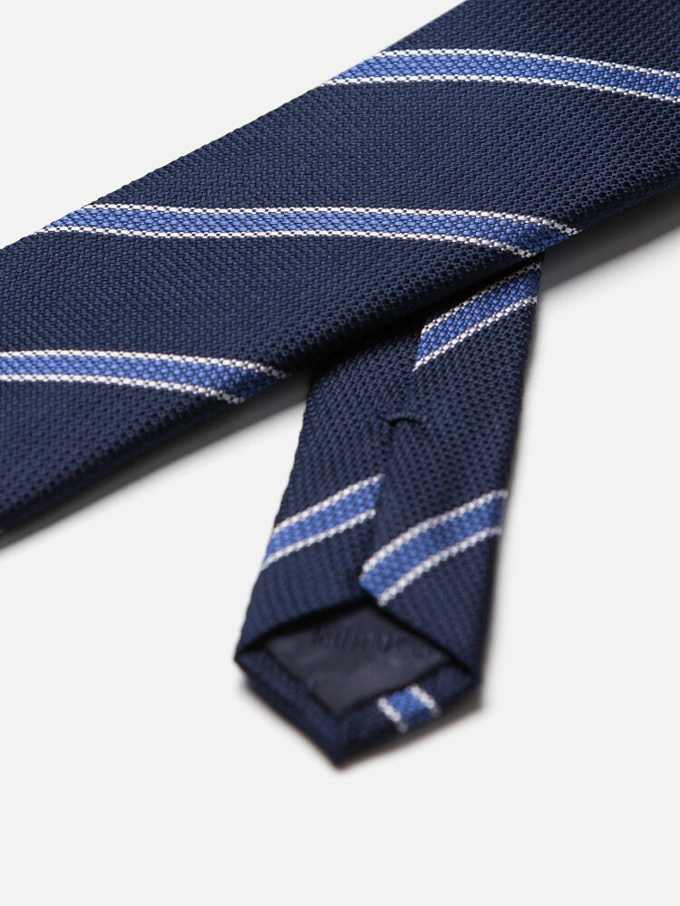 Slim silk tie with blue stripes