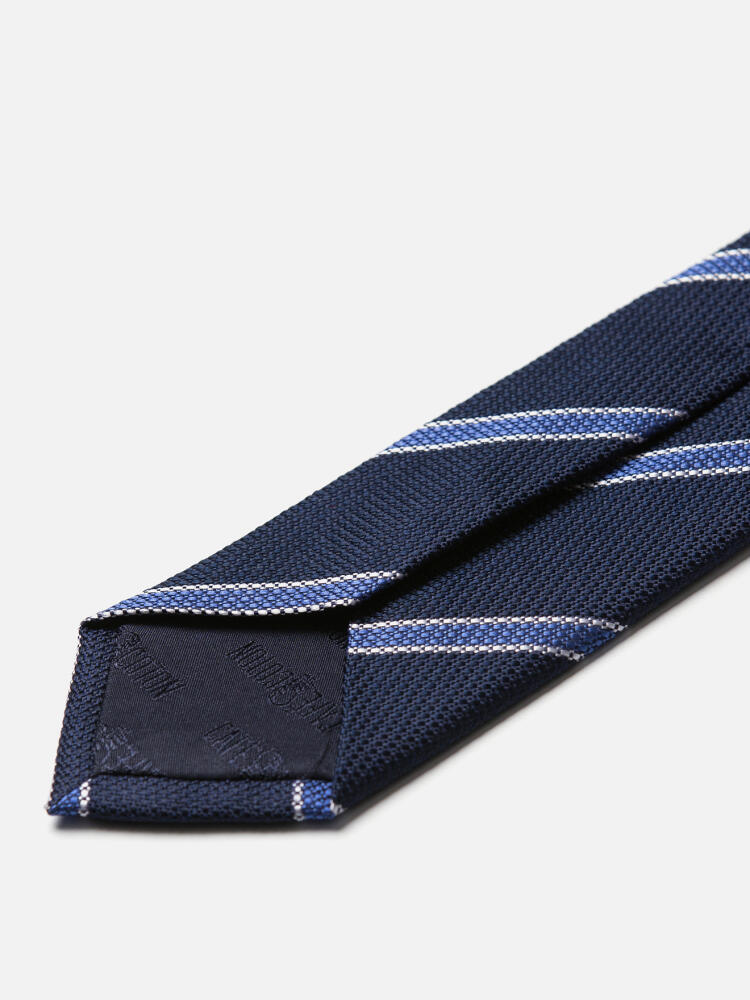 Slim silk tie with blue stripes