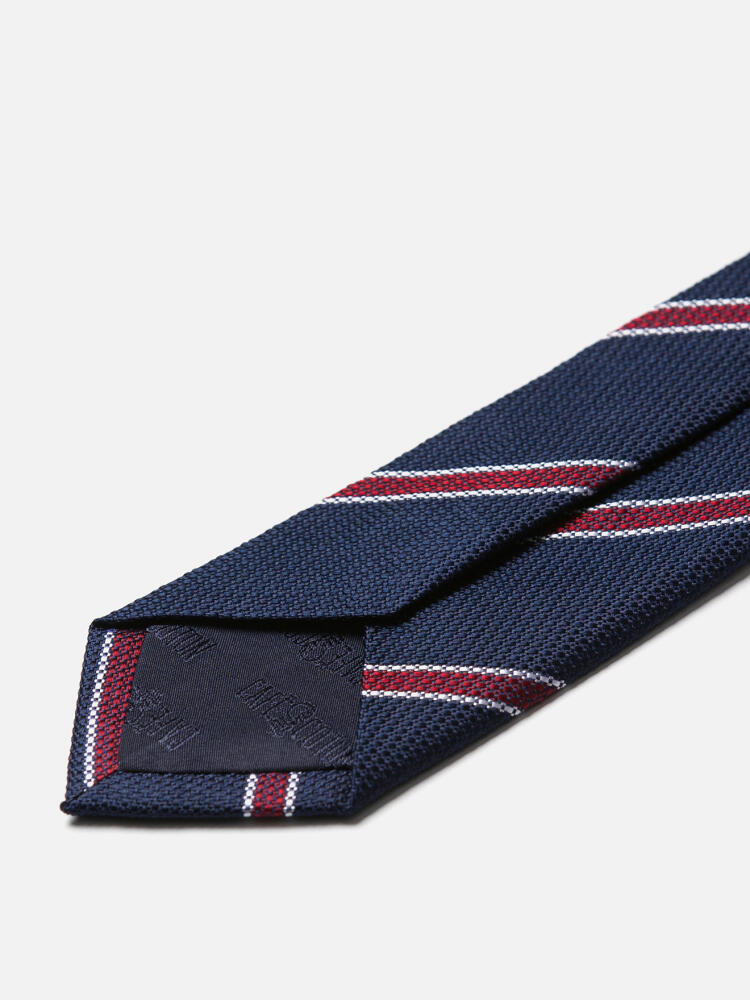 Slim silk tie with burgundy stripes