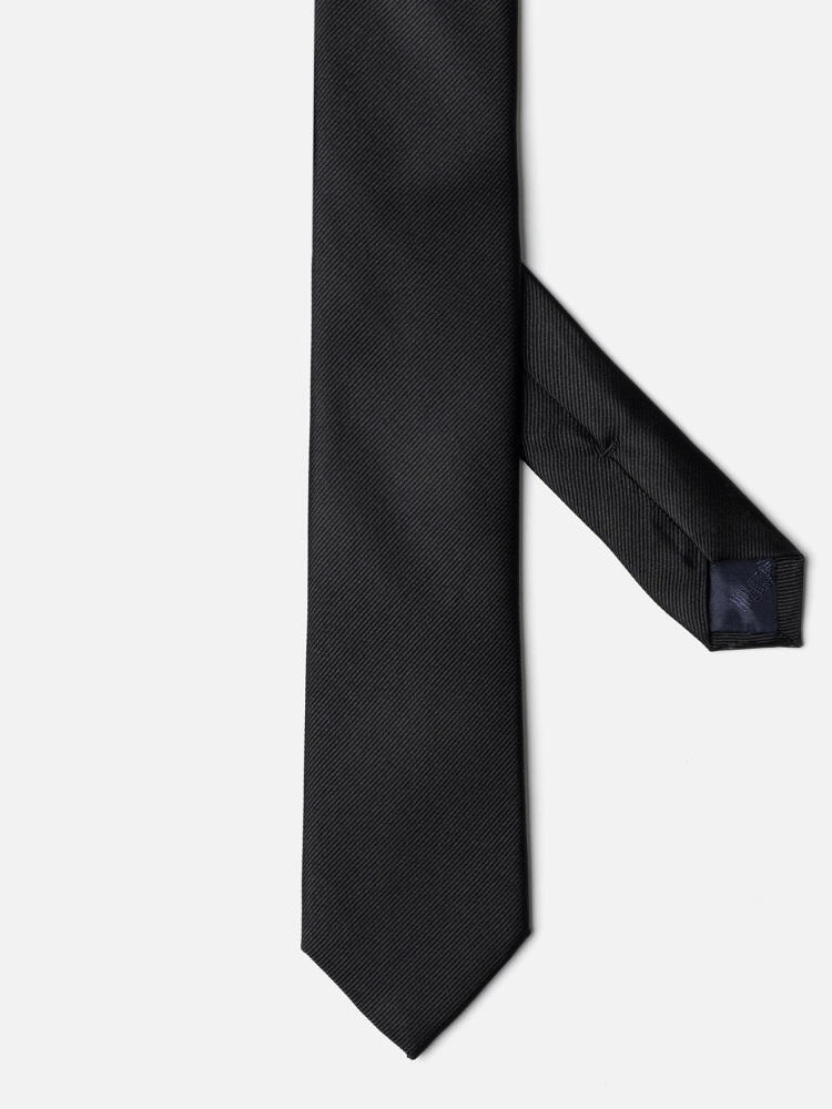 Slim black silk twill tie