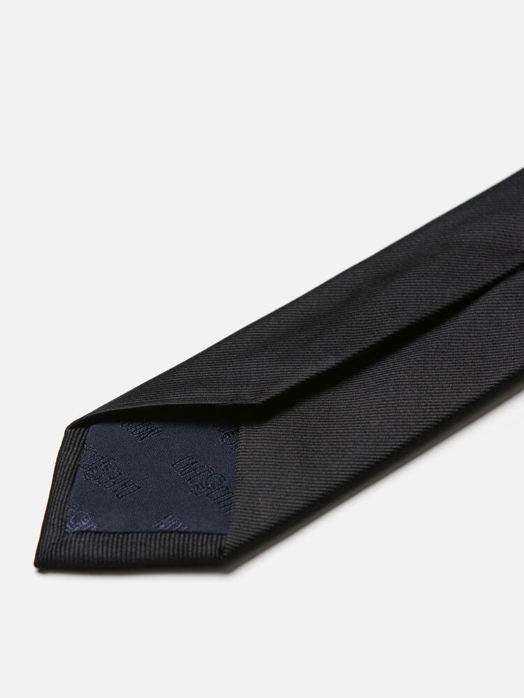 Slim black silk twill tie