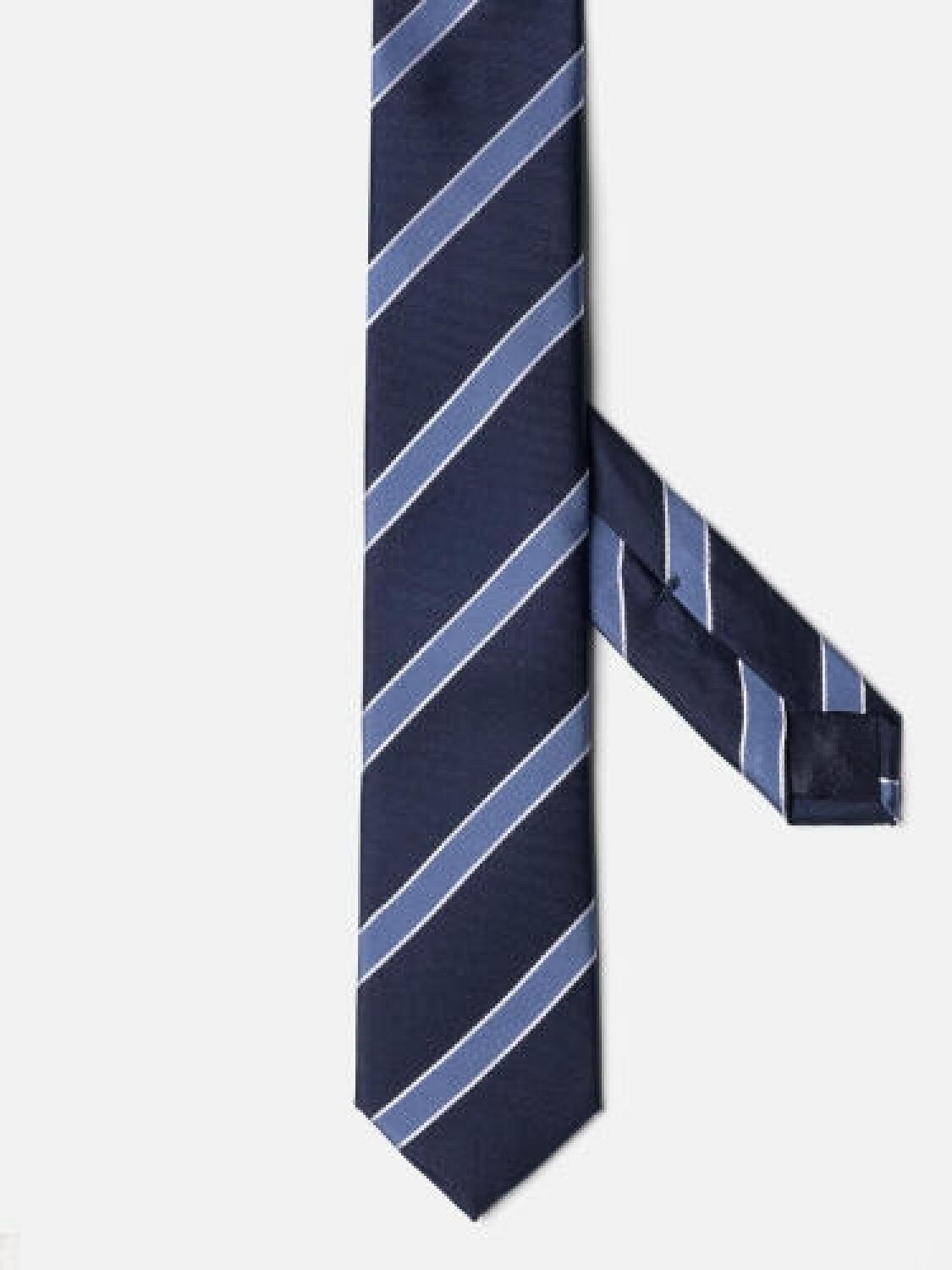 Cravate slim Barney marine à rayures ciel
