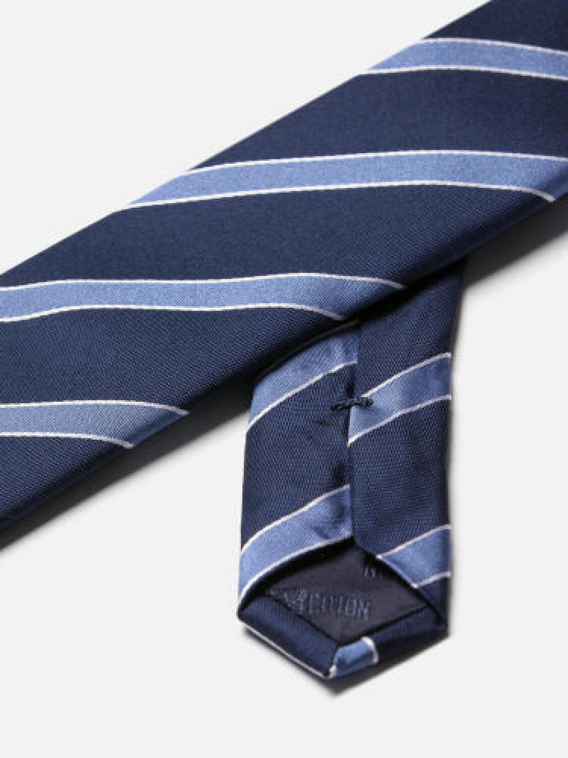 Cravate slim Barney marine à rayures ciel