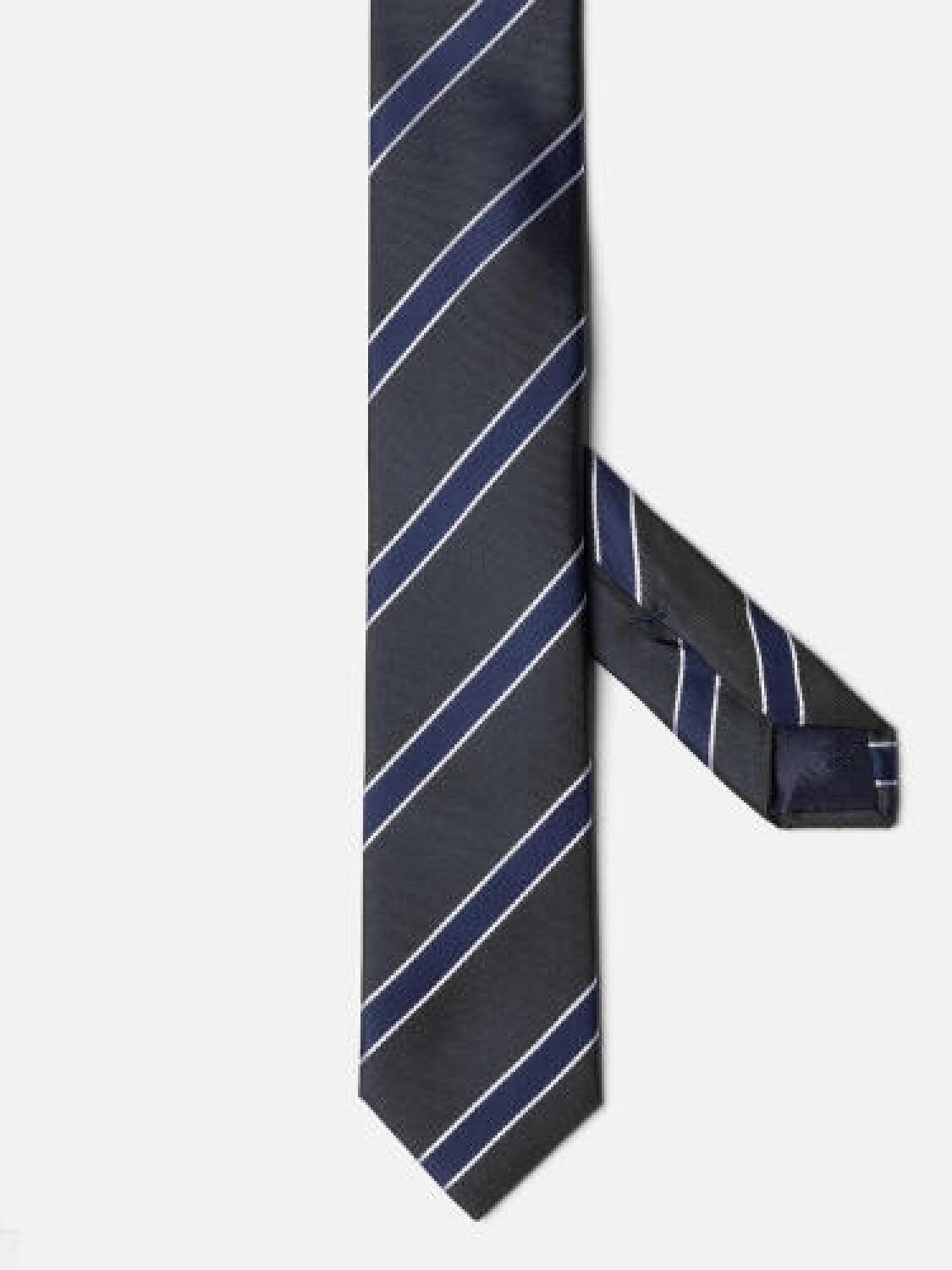 Cravate slim Barney kaki à rayures bleues