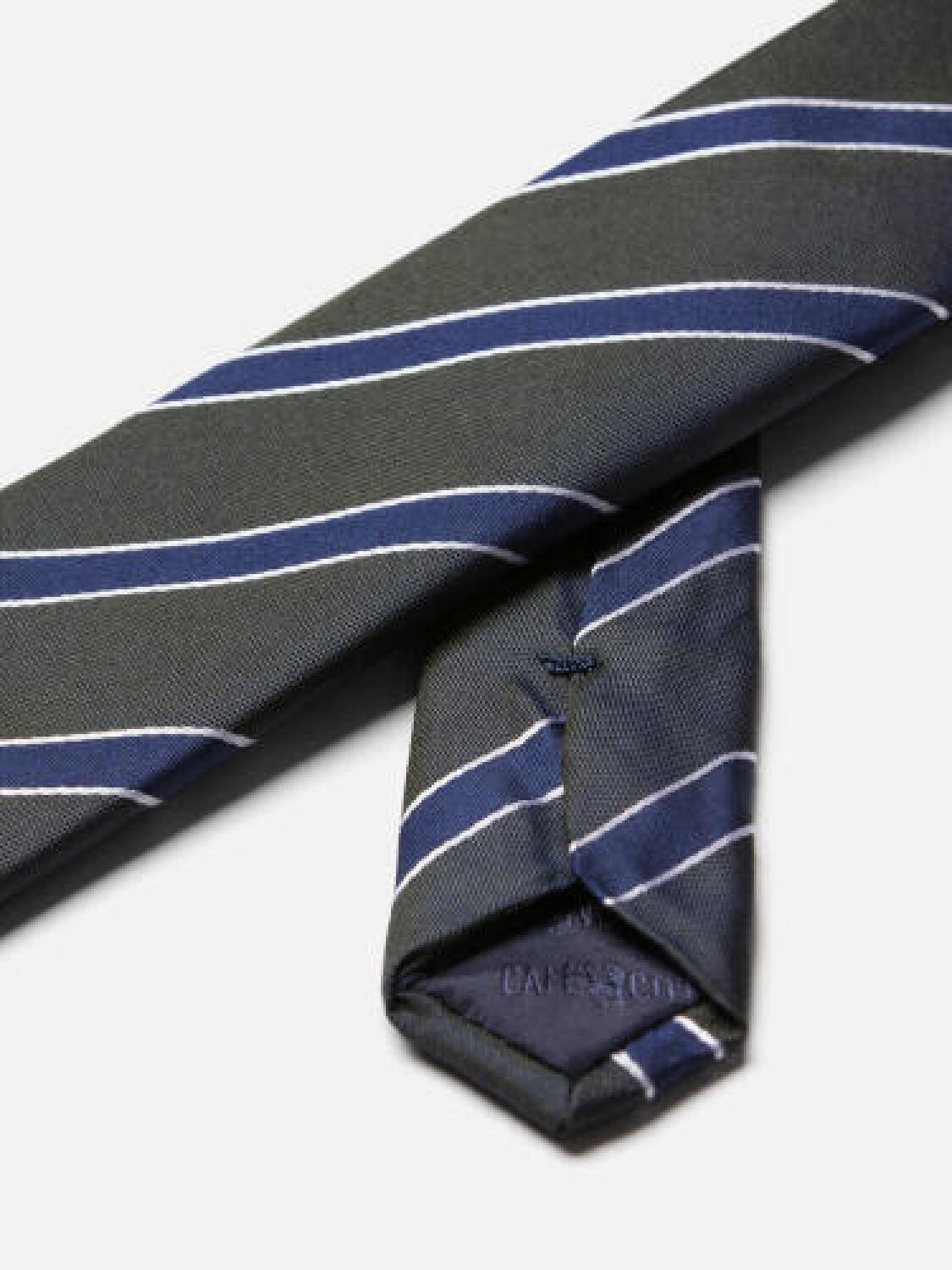 Cravate slim Barney kaki à rayures bleues