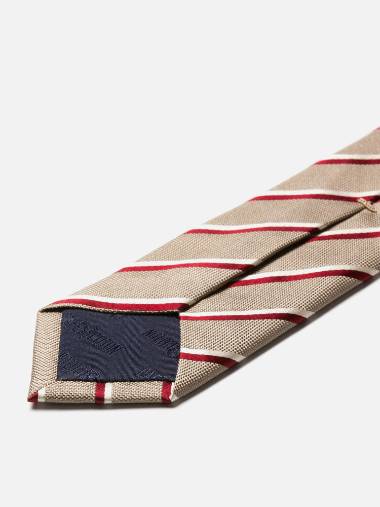 Beige silk Bob slim tie with red stripes