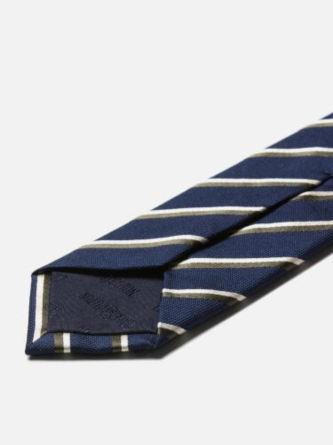 Cravate slim Bob en soie marine à rayures grises