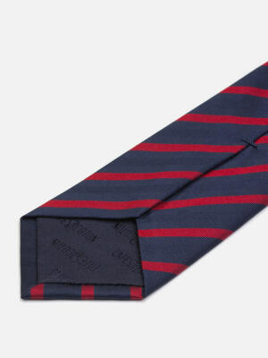 Cravate slim Brandy en soie marine &agrave; rayures rouge