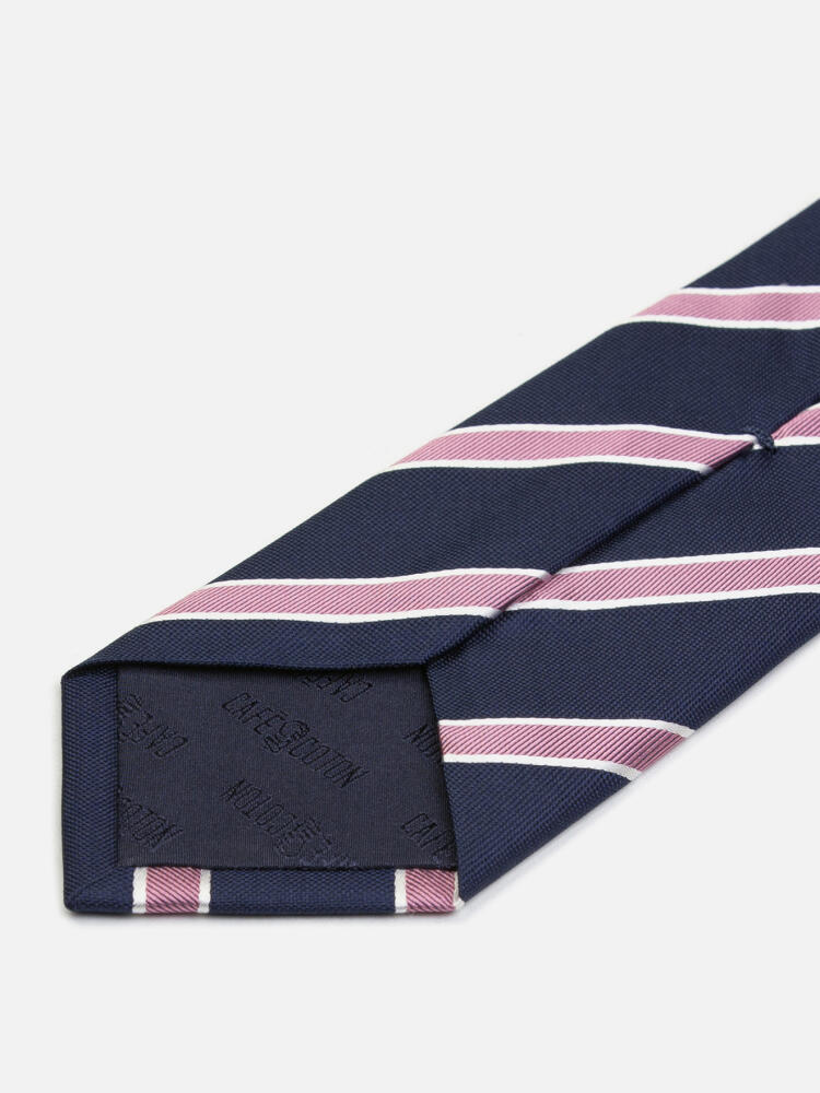 Cravate slim Chlog en soie marine &agrave; rayures rose