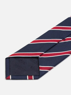 Cravate slim Chlog en soie marine &agrave; rayures rouge