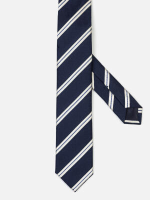 Corbata de seda slim Clive a rayas marino