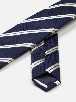 Corbata de seda slim Clive a rayas marino