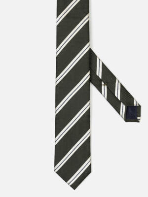 Corbata de seda slim Clive a rayas caqui