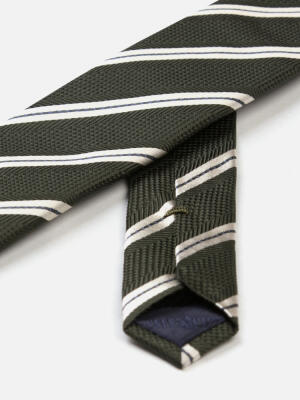 Corbata de seda slim Clive a rayas caqui