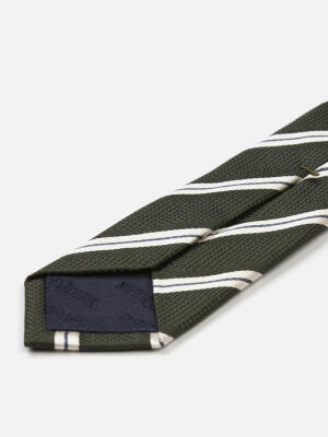 Corbata de seda slim Clive a rayas caqui