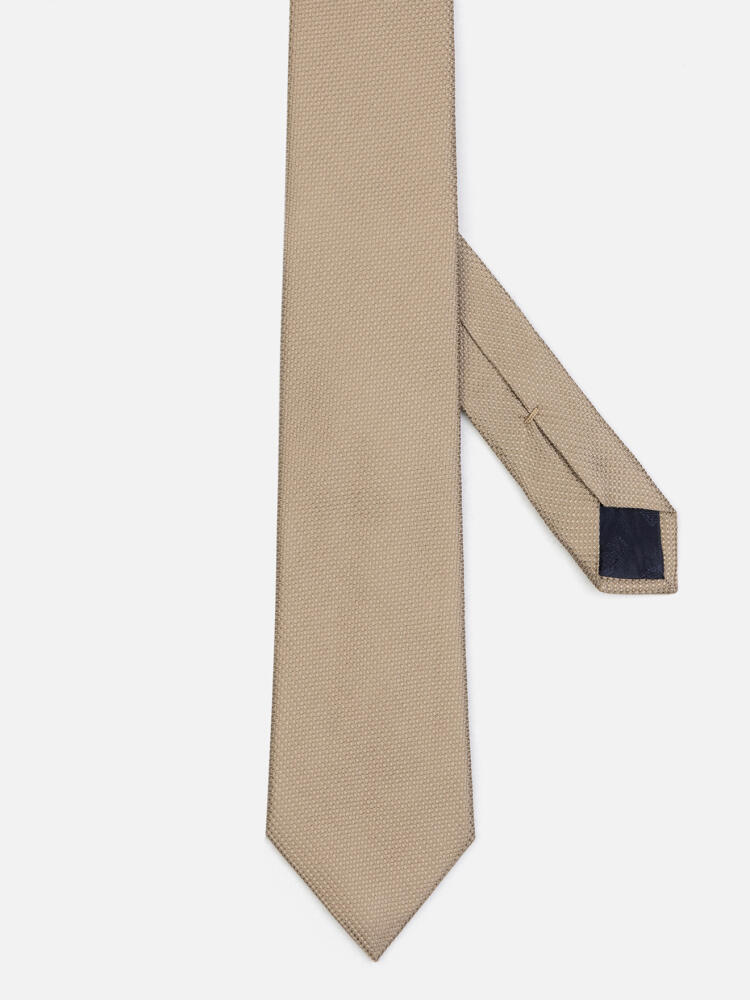 Cravate slim Deven en soie textur&eacute;e beige