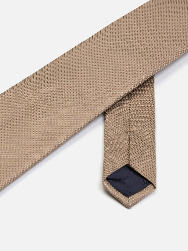 Cravate slim Deven en soie textur&eacute;e beige