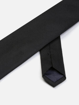 Cravate slim Deven en soie textur&eacute;e noir