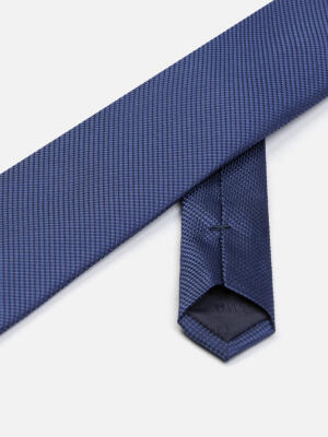 Cravate slim Deven en soie textur&eacute;e bleu