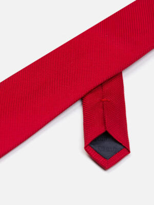 Cravate slim Deven en soie textur&eacute;e rouge