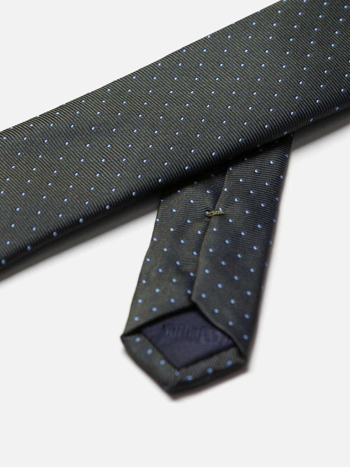 Slanke zijden stropdas reps in groen met hemel stippen