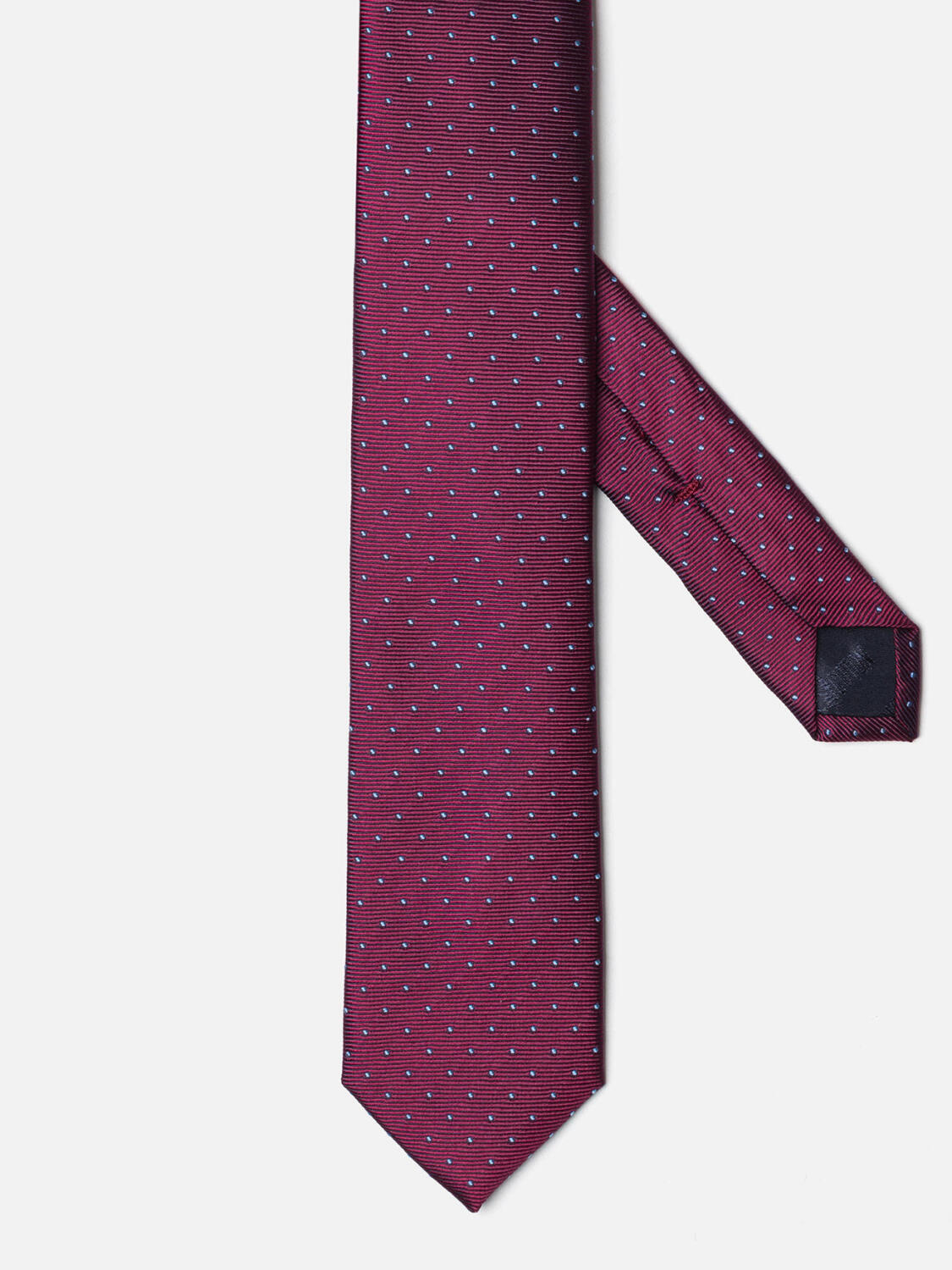 Slanke stropdas in fuchsia zijden reps met sky polka dots