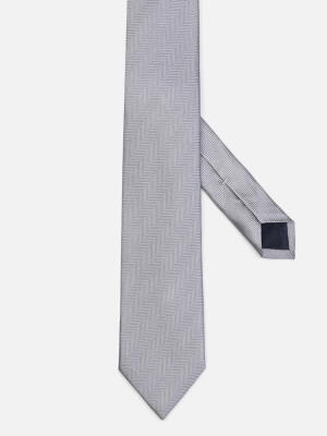 Cravate slim Jess en chevron de soie gris