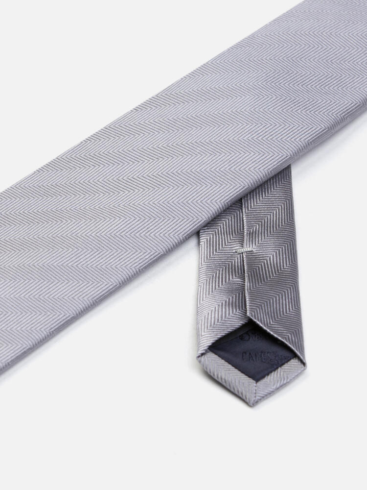 Cravate slim Jess en chevron de soie gris