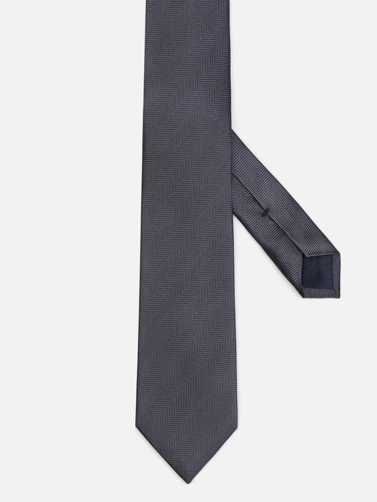 Cravate slim Jess en chevron de soie anthracite
