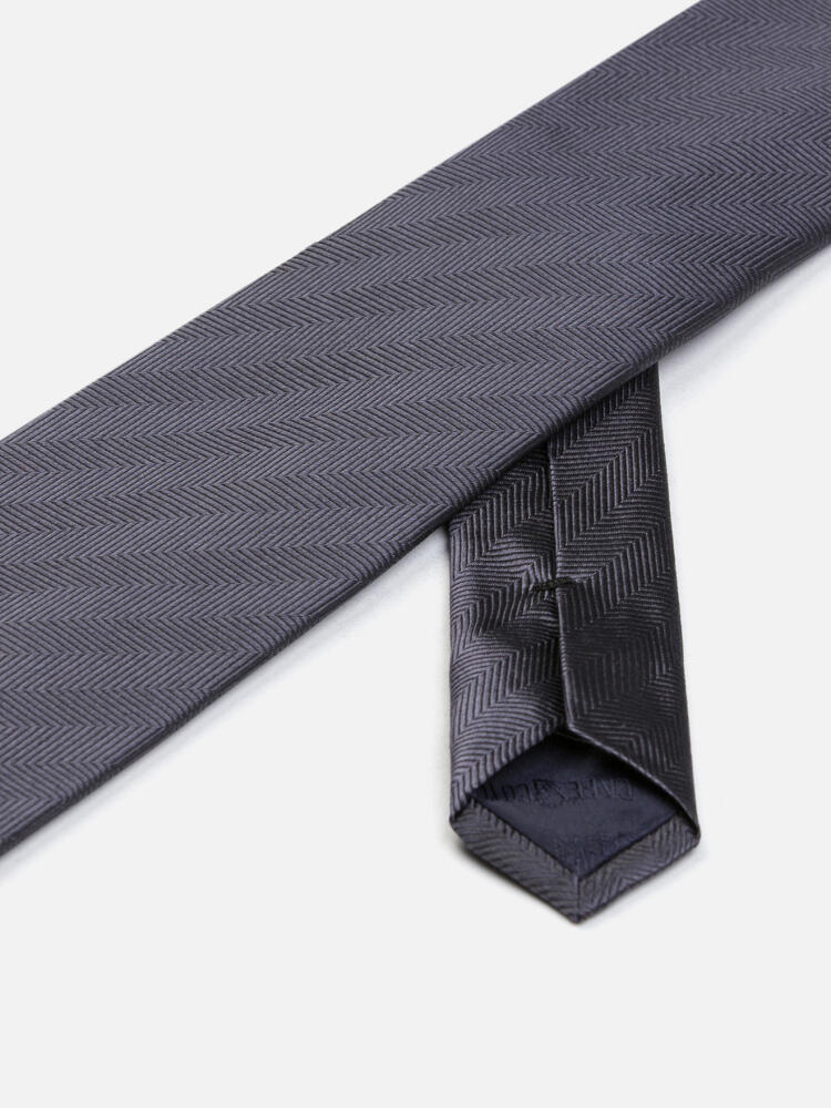 Cravate slim Jess en chevron de soie anthracite