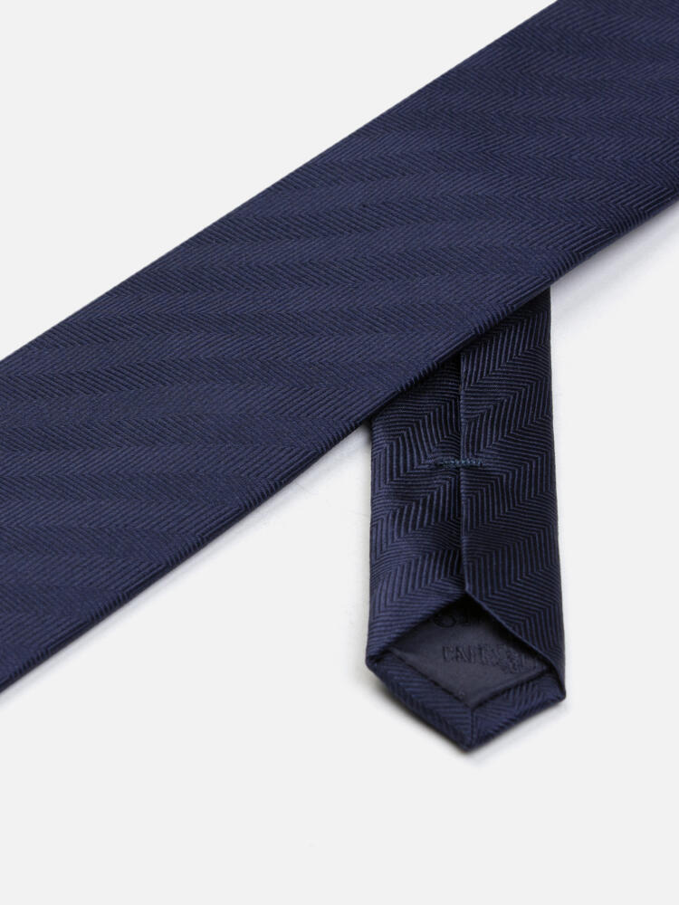 Cravate slim Jess en chevron de soie marine