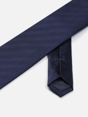 Cravate slim Jess en chevron de soie marine