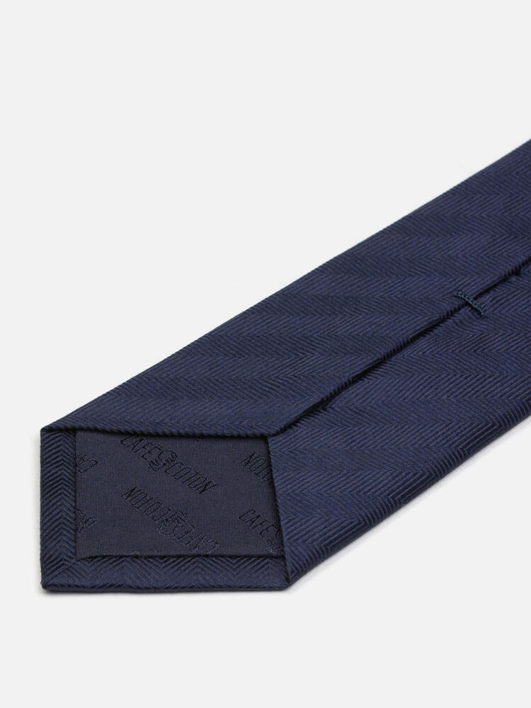 Cravate slim Jess en chevron de soie marine