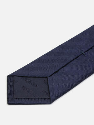 Cravate slim Jess en chevron de soie marine