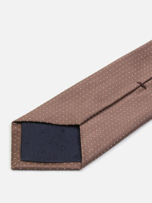 Cravate slim Leo en soie marron &agrave; pois beige