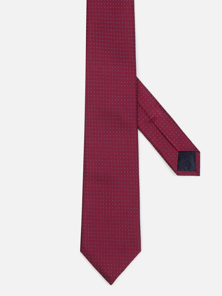 Cravate slim Leo en soie fuschia &agrave; pois ciel