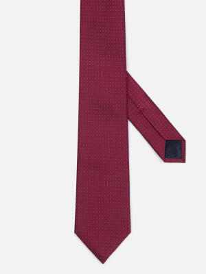 Cravate slim Leo en soie fuschia &agrave; pois ciel
