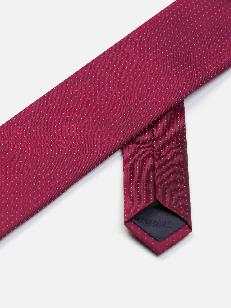 Cravate slim Leo en soie fuschia &agrave; pois ciel