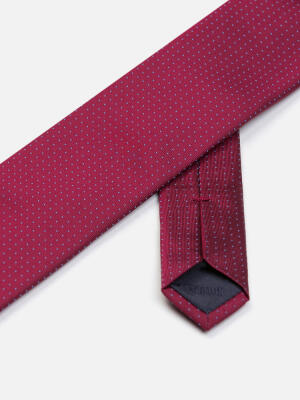 Cravate slim Leo en soie fuschia &agrave; pois ciel