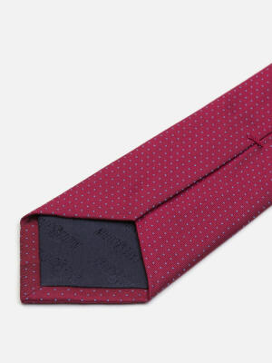 Cravate slim Leo en soie fuschia &agrave; pois ciel