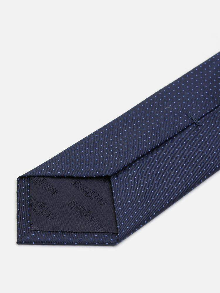 Cravate slim Leo en soie marine &agrave; pois bleus